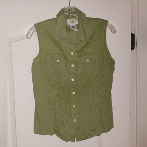 Talbots Green Cotton Button-up Sleeveless Shirt